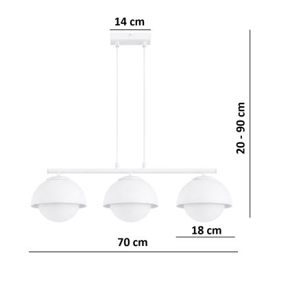 BRILAGI - Rippvalgusti kaabliga COSMO 3xE27/60W/230V valge/kuldne