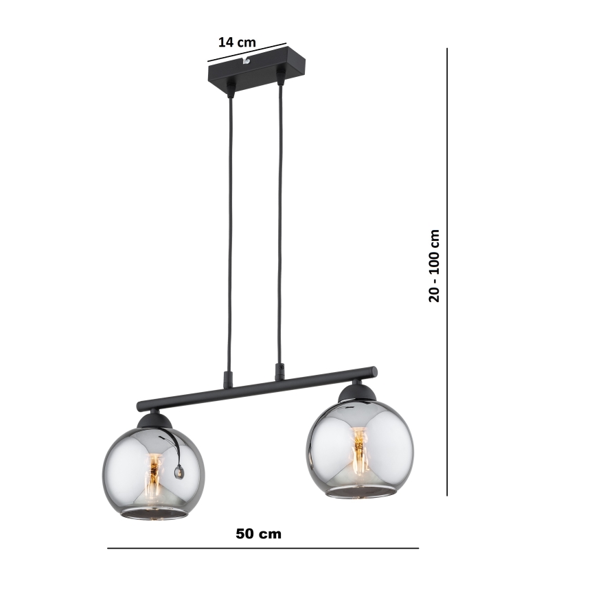 BRILAGI - rippvalgusti kaabliga DIOR 2xE27/60W/230V must/suitsuhall