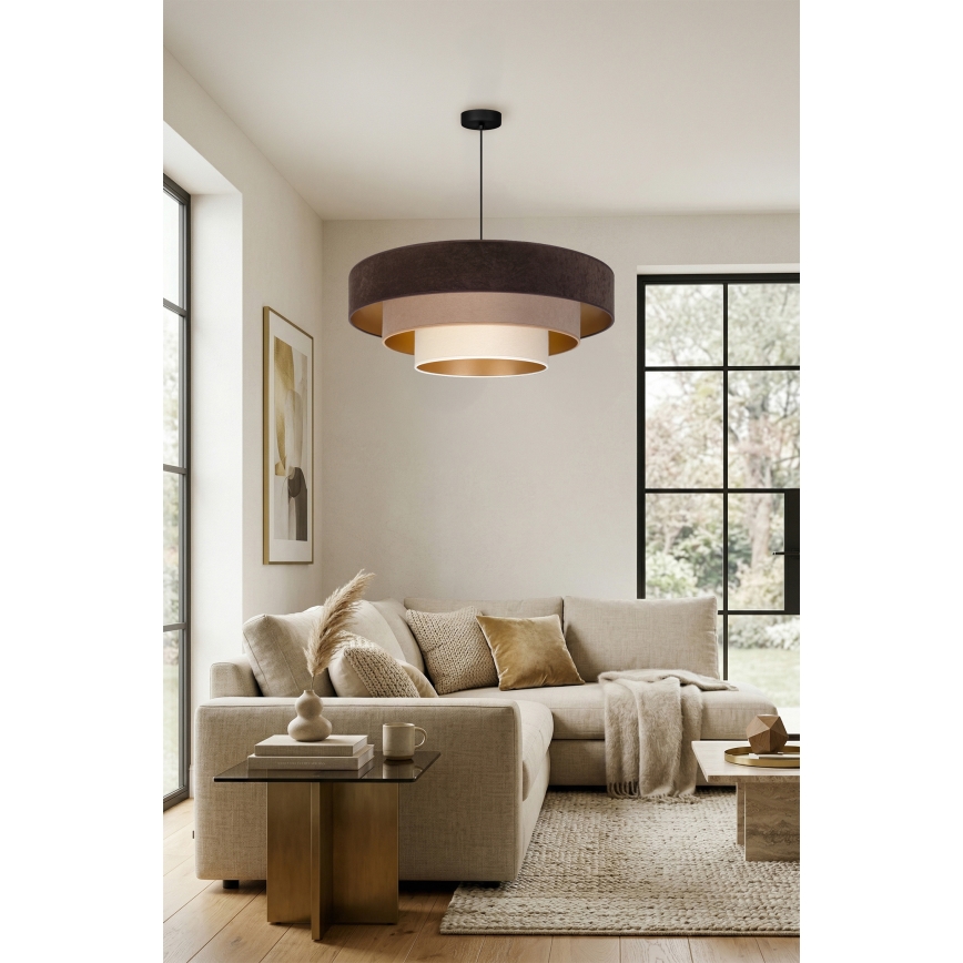 Brilagi - Rippvalgusti kaabliga LUNETA 3xE27/60W/230V läbimõõt 80 cm pruun/beež/kreem