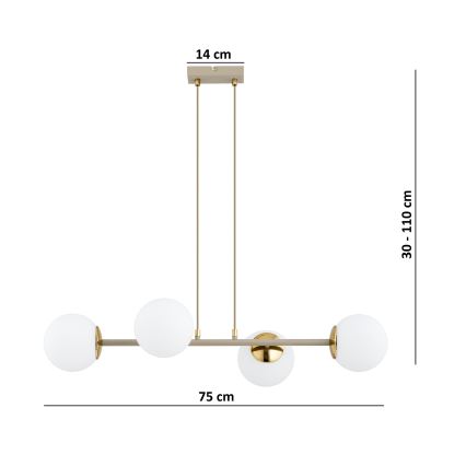 Brilagi - Rippvalgusti kaabliga MILO ECRU 4xE27/60W/230V beež/kuldne