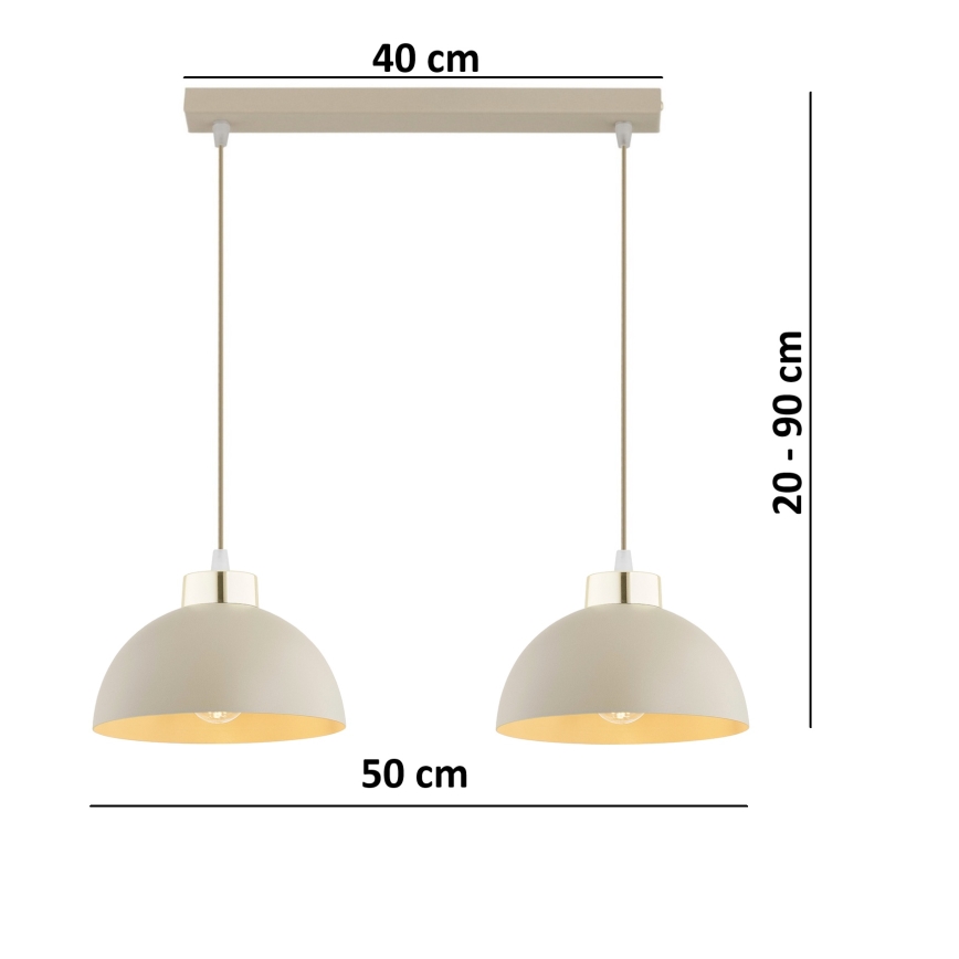 Brilagi - rippvalgusti kaabliga MOON 2xE27/60W/230V beež/kuldne