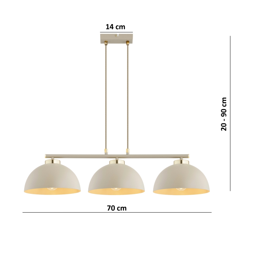 Brilagi - rippvalgusti kaabliga MOON 3xE27/60W/230V beež/kuldne