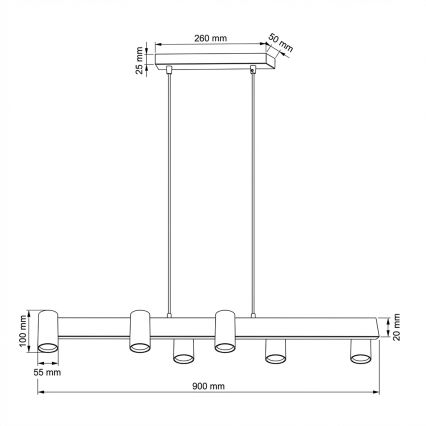 Brilagi - Rippvalgusti kaabliga SELE 6xGU10/30W/230V valge/tamme dekor
