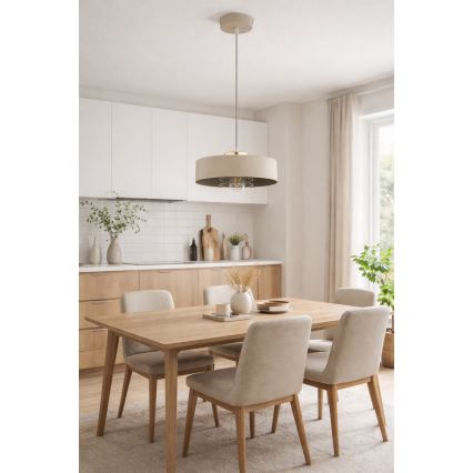 Brilagi - Rippvalgusti kaabliga SPRING 1xE27/60W/230V läbimõõt 30 cm beež/kuldne