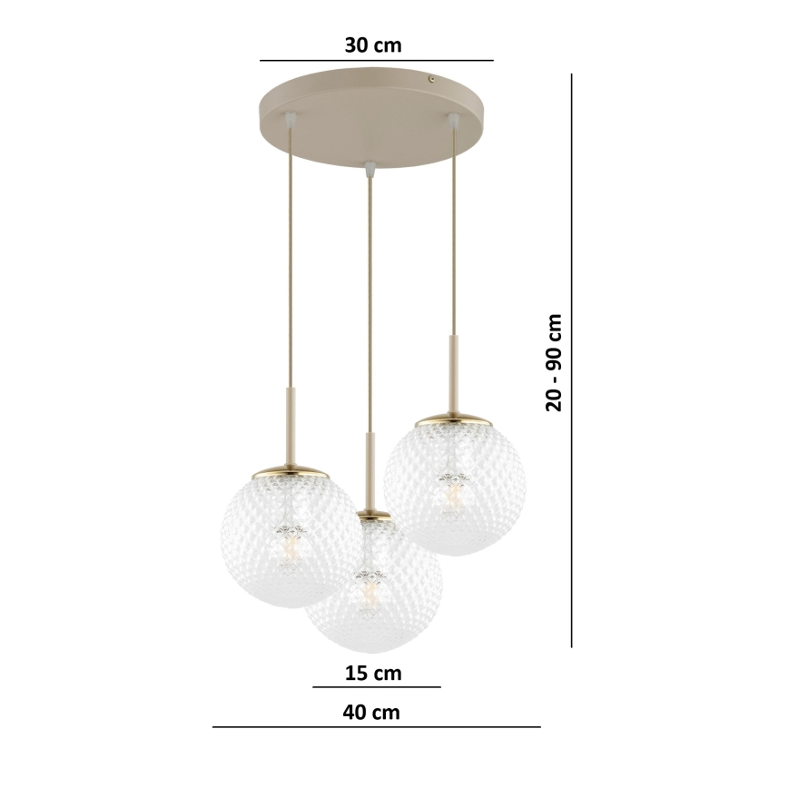 BRILAGI - rippvalgusti kaabliga STELLA 3xE27/60W/230V beež/kuldne