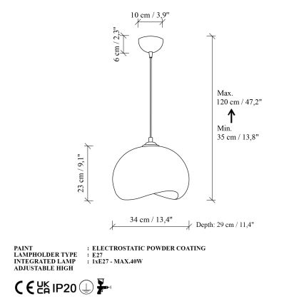 Brilagi - rippvalgusti kaabliga WABI SABI 1xE27/40W/230V läbimõõt 34 cm valge