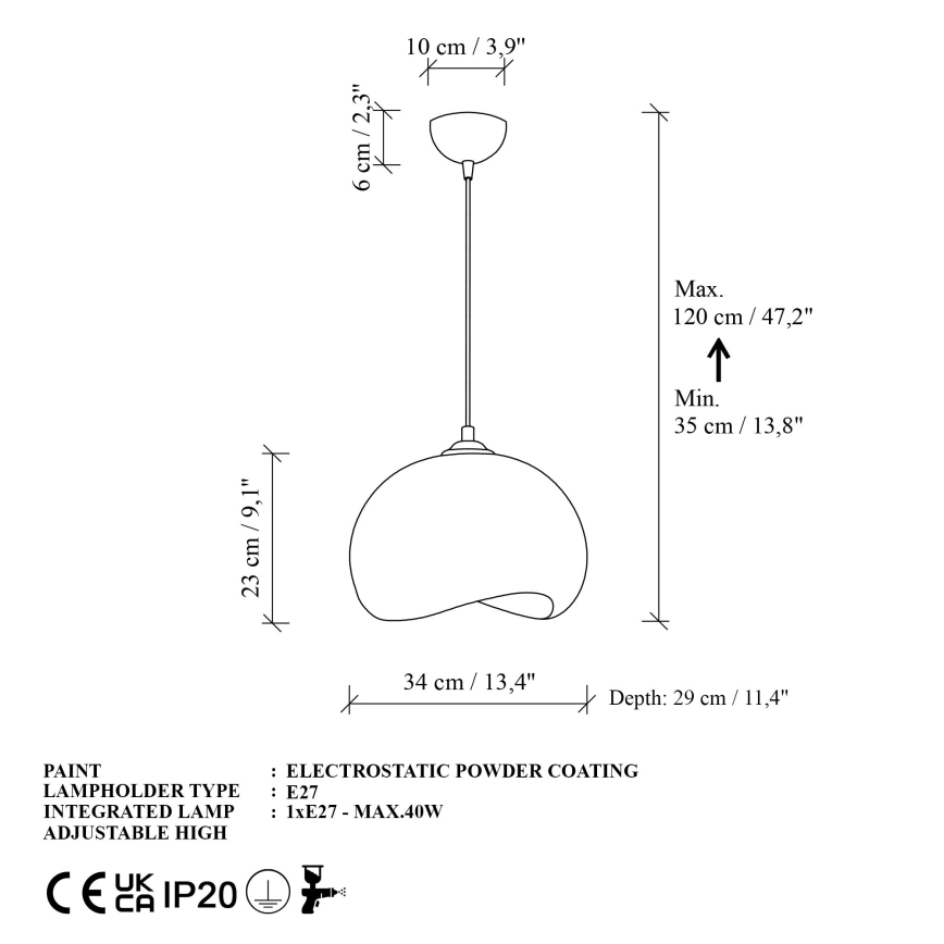 Brilagi - rippvalgusti kaabliga WABI SABI 1xE27/40W/230V läbimõõt 34 cm valge