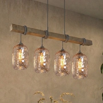 BRILAGI - Rippvalgusti kaabliga WOOD GLASS 4xE27/60W/230V mänd/hall/suitspruun
