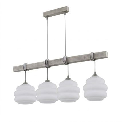 BRILAGI - Rippvalgusti kaabliga WOOD GLASS 4xE27/60W/230V mänd/hall/valge