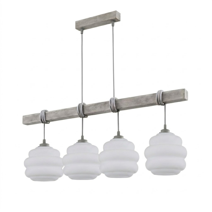 BRILAGI - Rippvalgusti kaabliga WOOD GLASS 4xE27/60W/230V mänd/hall/valge