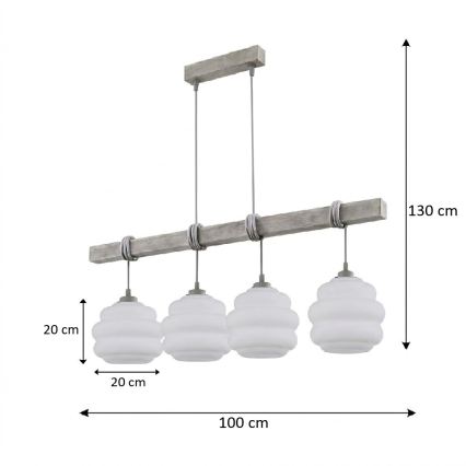 BRILAGI - Rippvalgusti kaabliga WOOD GLASS 4xE27/60W/230V mänd/hall/valge