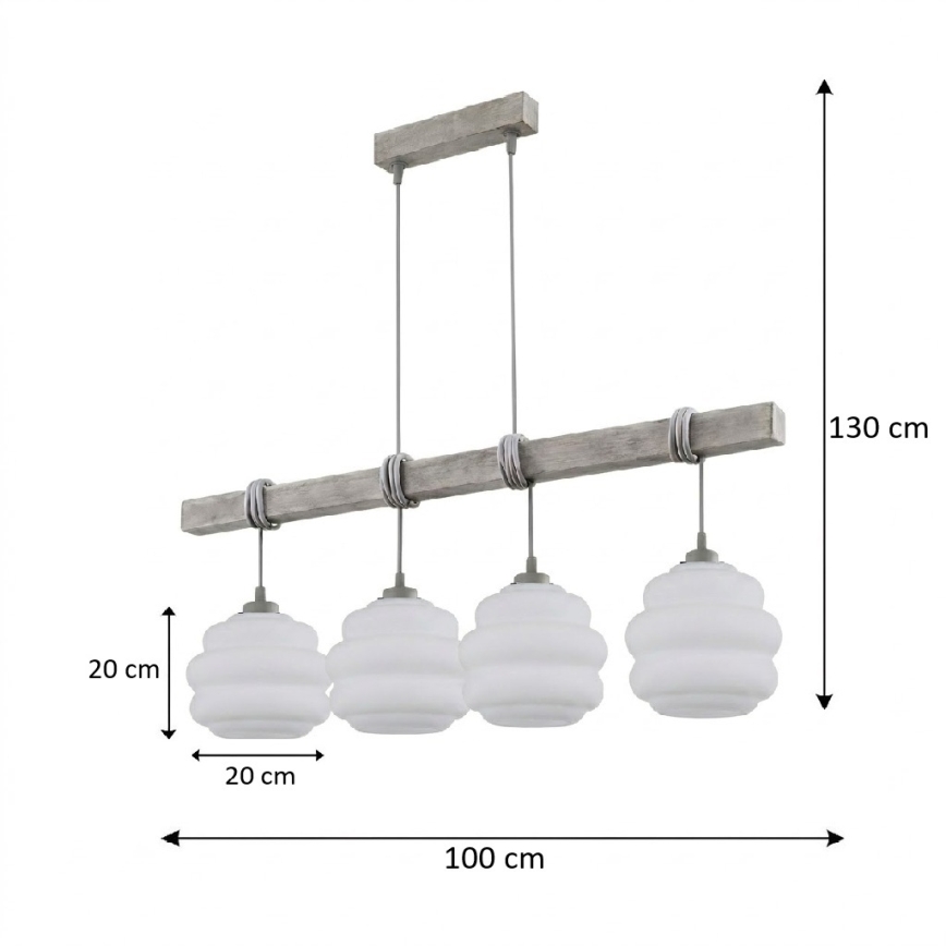 BRILAGI - Rippvalgusti kaabliga WOOD GLASS 4xE27/60W/230V mänd/hall/valge