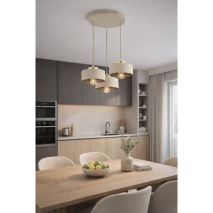 Brilagi - Rippvalgusti kaablil 3xE27/60W/230V beež/kuldne