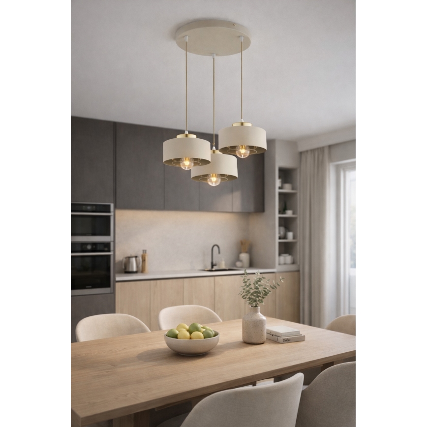 Brilagi - Rippvalgusti kaablil 3xE27/60W/230V beež/kuldne