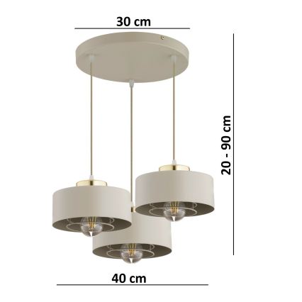 Brilagi - Rippvalgusti kaablil 3xE27/60W/230V beež/kuldne