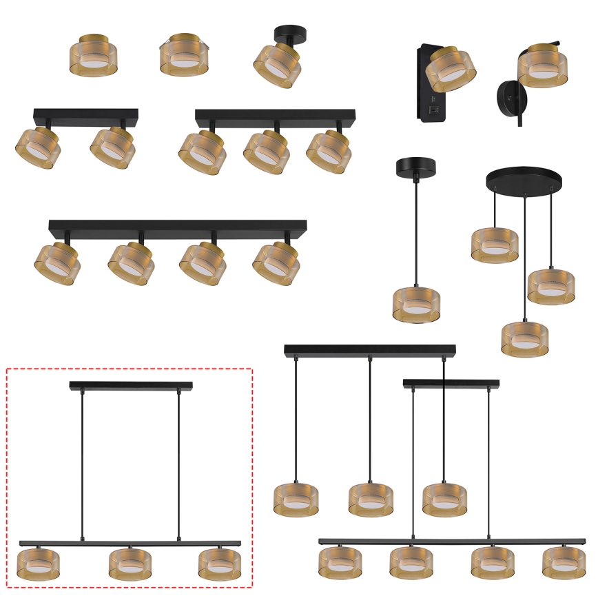 Brilagi - Rippvalgusti kaablil AURA LUX 3xGX53/30W/230V must/kuldne