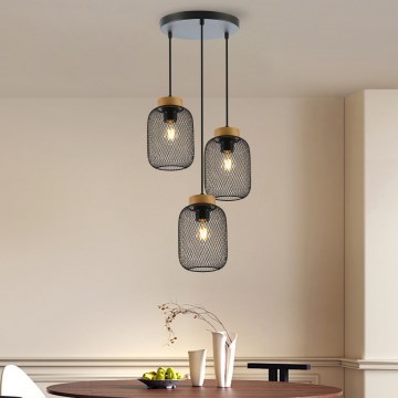 Brilagi - Rippvalgusti kaablil BASKLITE 3xE27/15W/230V kummipuu/must