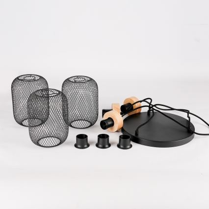 Brilagi - Rippvalgusti kaablil BASKLITE 3xE27/15W/230V puit/must