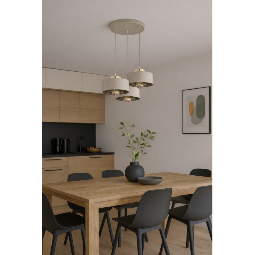 Brilagi - Rippvalgusti kaablil SPRING 3xE27/60W/230V beež/kuldne
