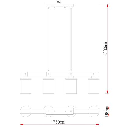 Brilagi - Rippvalgusti kaablil VISTA 4xE27/60W/230V tamm