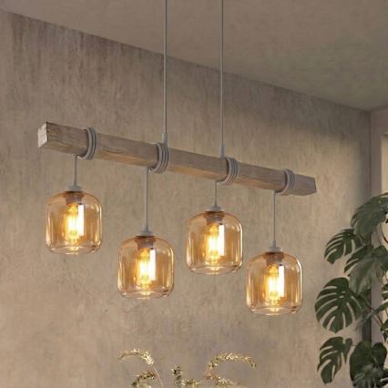 BRILAGI - WOOD GLASS rippvalgusti juhtmel 4xE27/60W/230V männipuit/hall/suitspruun