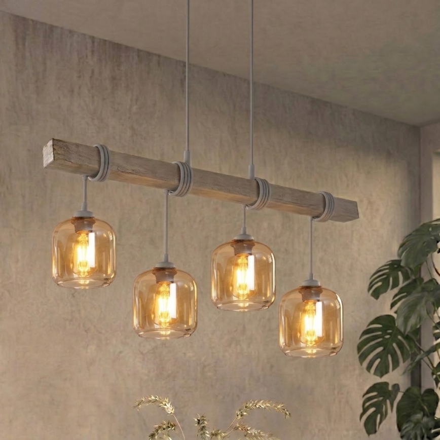 BRILAGI - WOOD GLASS rippvalgusti juhtmel 4xE27/60W/230V männipuit/hall/suitspruun