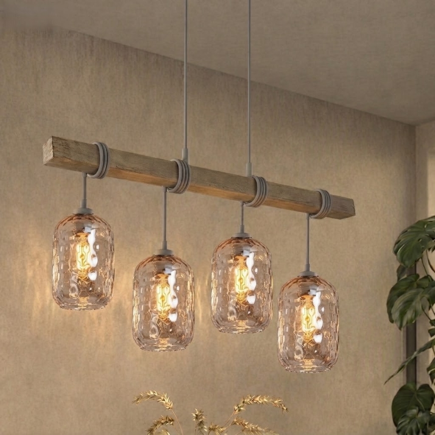 BRILAGI - Rippvalgusti kaabliga WOOD GLASS 4xE27/60W/230V mänd/hall/suitspruun