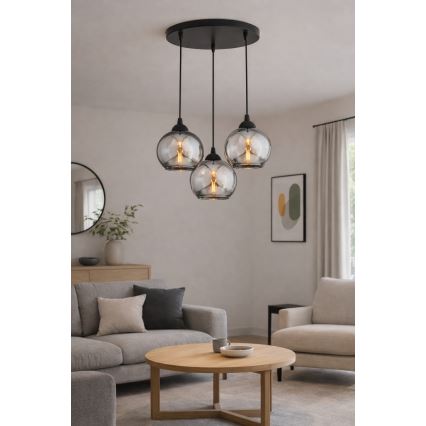 Brilagi - rippvalgusti traadiga 3xE27/60W/230V must/suitsuhall