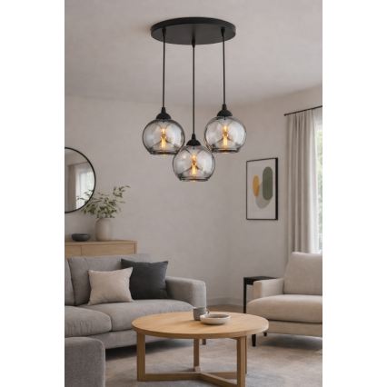 Brilagi - rippvalgusti traadiga DIOR 3xE27/60W/230V must/suitsuhall