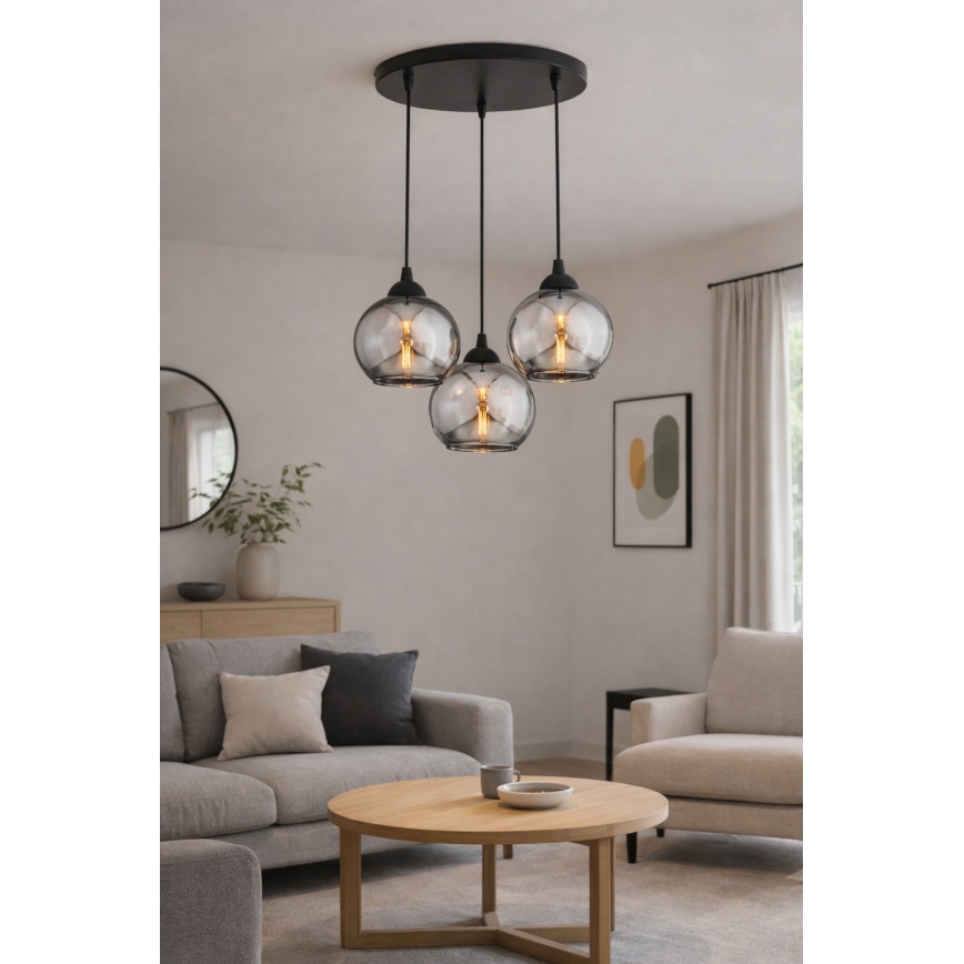 Brilagi - rippvalgusti traadiga DIOR 3xE27/60W/230V must/suitsuhall