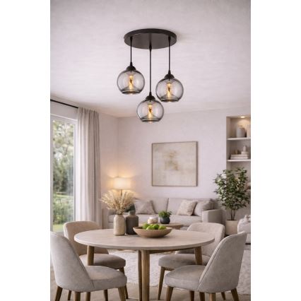 Brilagi - rippvalgusti traadiga DIOR 3xE27/60W/230V must/suitsuhall