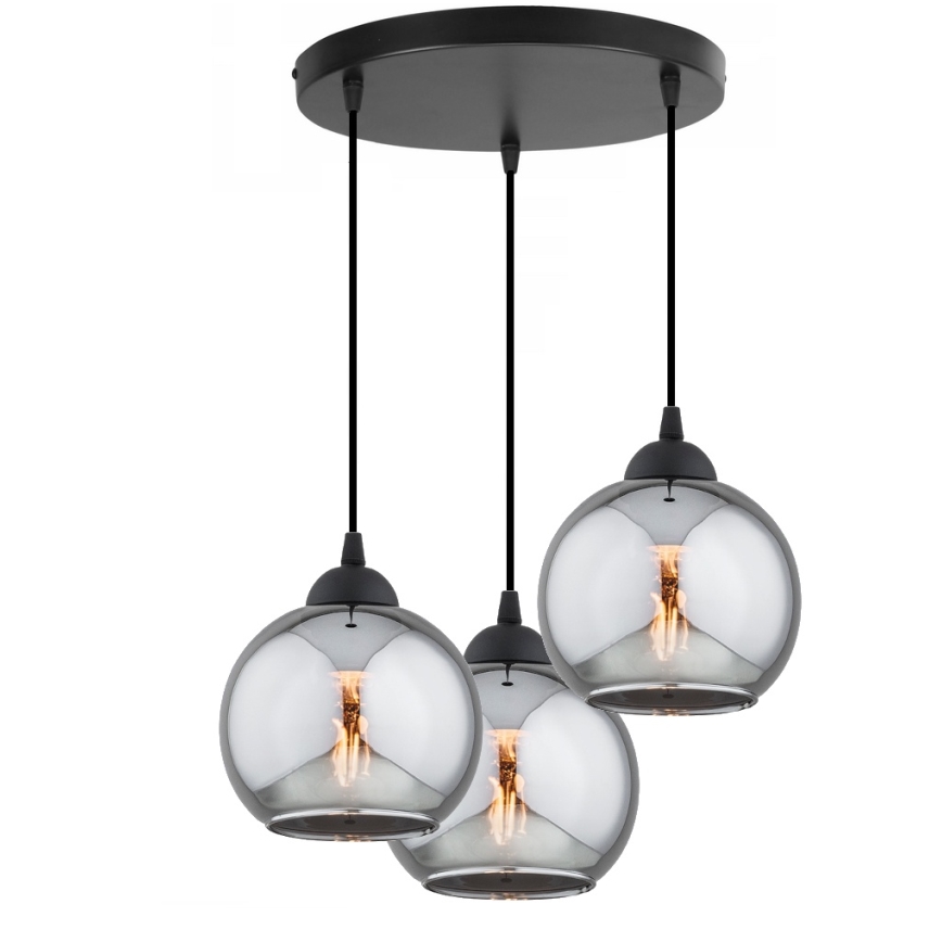 Brilagi - rippvalgusti traadiga DIOR 3xE27/60W/230V must/suitsuhall
