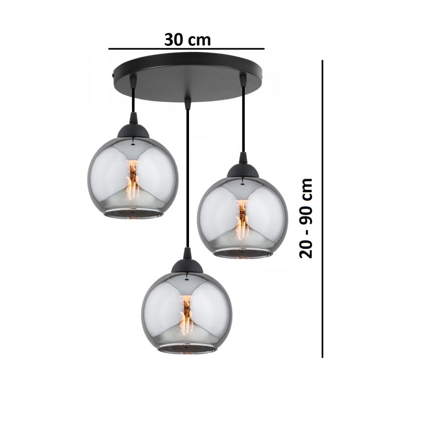 Brilagi - rippvalgusti traadiga DIOR 3xE27/60W/230V must/suitsuhall
