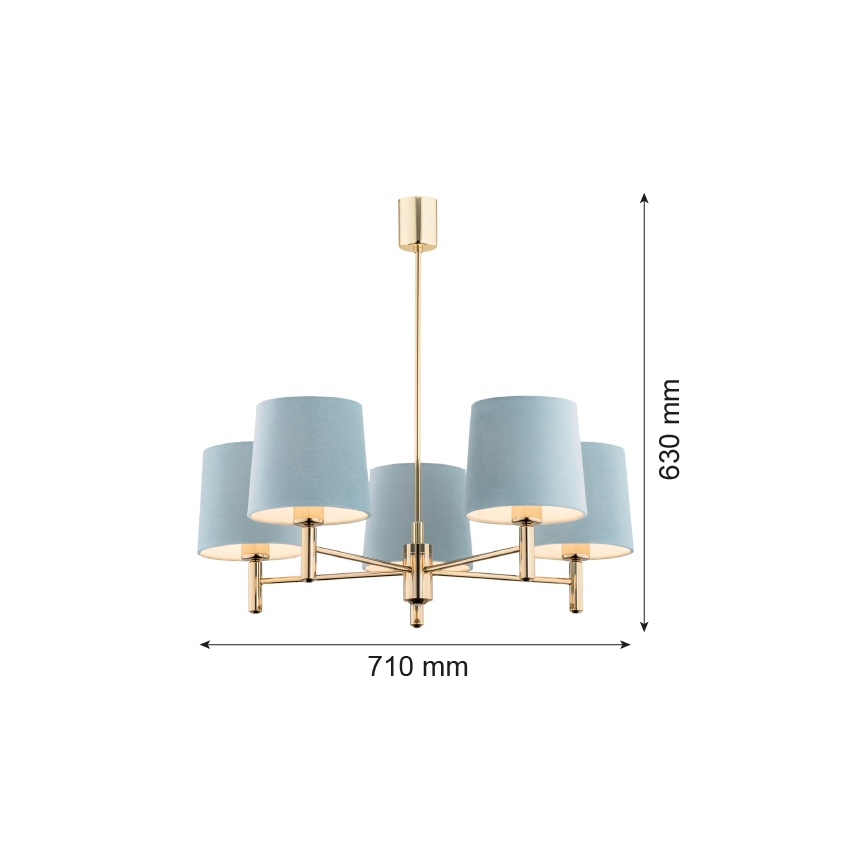 Brilagi - Rippvalgusti varrega MONTE 5xE27/15W/230V sinine/kuldne