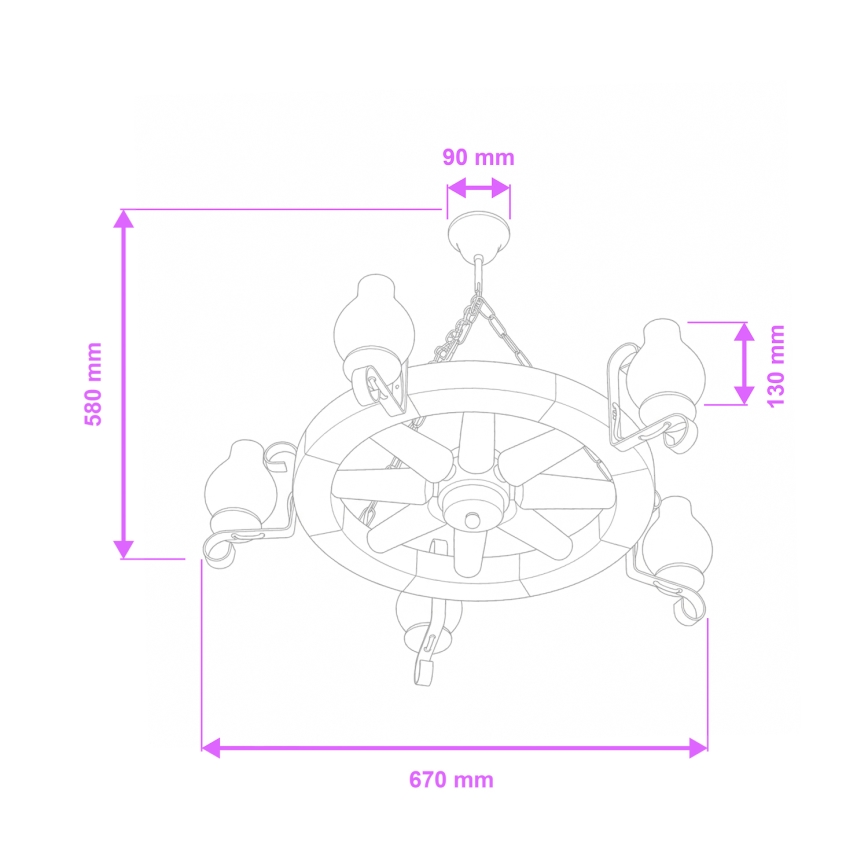 Brilagi - ROATA ketiga lühter, 5xE14/40W/230V, läbimõõt 70 cm, pöök/pähkel