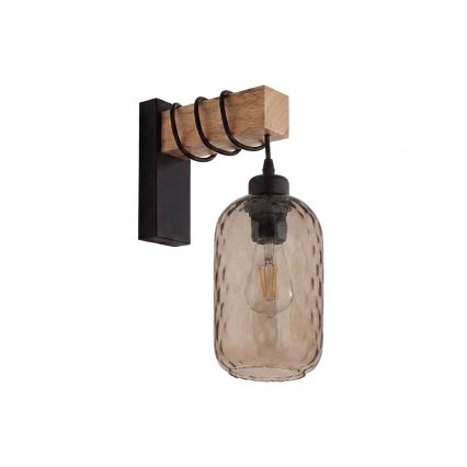 BRILAGI - Seinavalgusti WOOD GLASS 1xE27/60W/230V männipuit/must/suitsune pruun