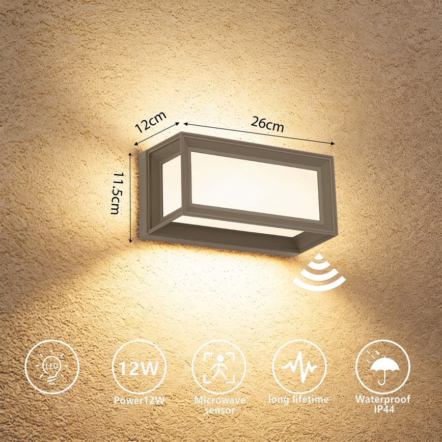 Brilagi - LED välisseinale paigaldatav seinavalgusti liikumisanduriga PARKER LED/12W/230V hall IP44