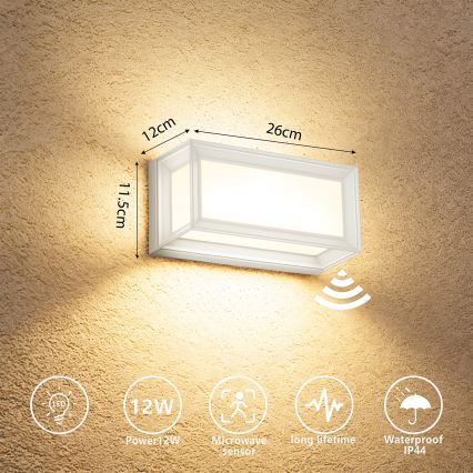 Brilagi - PARKER LED/12W/230V välisseinavalgusti anduriga, valge, IP44