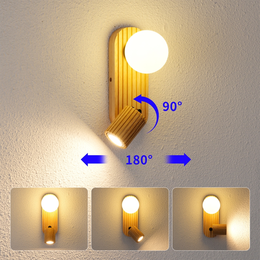 Brilagi - Seinavalgusti MODERN WOOD 1xG9/5W/230V + 1xGU10/8W, kummipuit