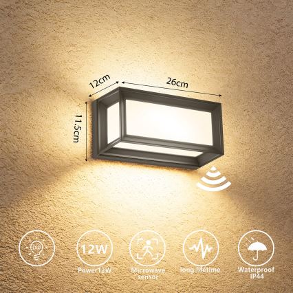 Brilagi - LED välisseinavalgusti liikumisanduriga PARKER LED/12W/230V antratsiit IP44