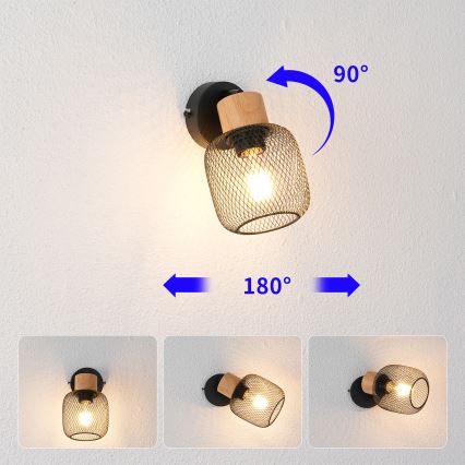 Brilagi - Seinane suunavalgusti BASKLITE 1xE27/15W/230V puit/must