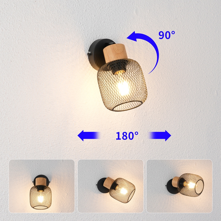 Brilagi - Seinane suunavalgusti BASKLITE 1xE27/15W/230V puit/must