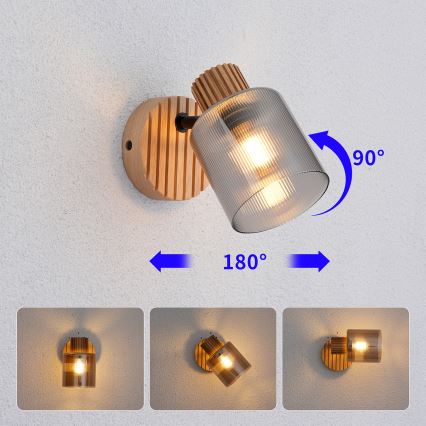 Brilagi - Seinapunktvalgusti HYGGE 1xE14/15W/230V kummipuit/suitsuhall