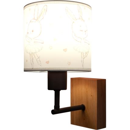 BRILAGI - Laste seinavalgusti BOBO WOOD 1xE27/25W/230V tamm/must/valge/jänesed
