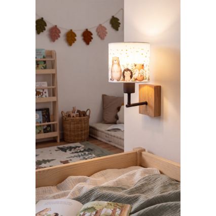 BRILAGI - Laste seinavalgusti BOBO WOOD 1xE27/25W/230V tamm/must/valge/loomakujutised