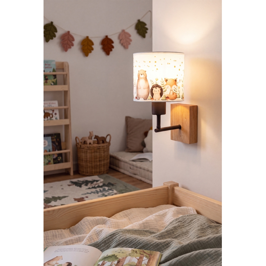 BRILAGI - Laste seinavalgusti BOBO WOOD 1xE27/25W/230V tamm/must/valge/loomakujutised