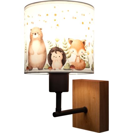 BRILAGI - Laste seinavalgusti BOBO WOOD 1xE27/25W/230V tamm/must/valge/loomakujutised