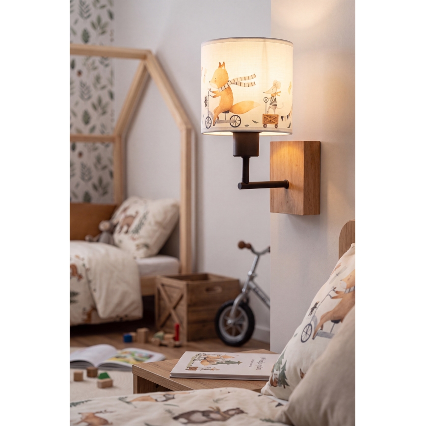 BRILAGI - laste seinavalgusti BOBO WOOD 1xE27/25W/230V tamm/must/valge/loomakujundusega