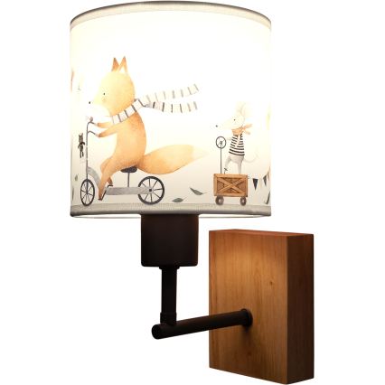 BRILAGI - laste seinavalgusti BOBO WOOD 1xE27/25W/230V tamm/must/valge/loomakujundusega