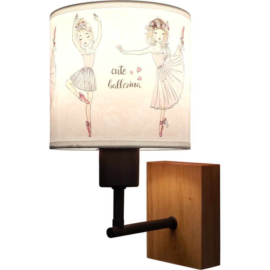 BRILAGI - Laste seinavalgusti BOBO WOOD 1xE27/25W/230V tamm/must/valge/roosa/baleriinid